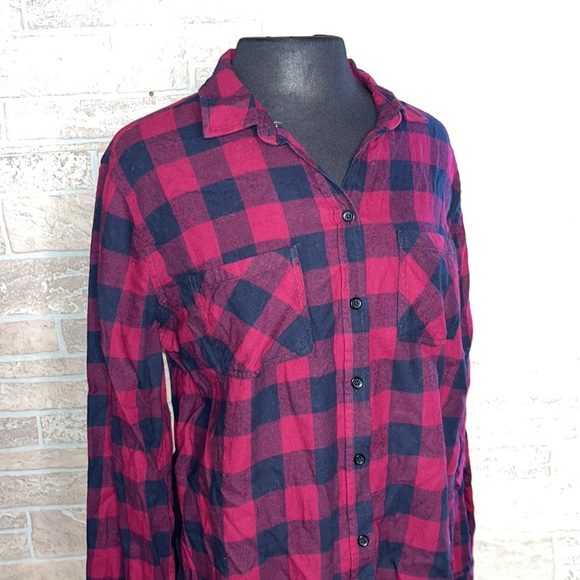 Beach Lunch Lounge Collection Flannel Shirt Chiffon Back Size Large Button Up - Picture 2 of 9